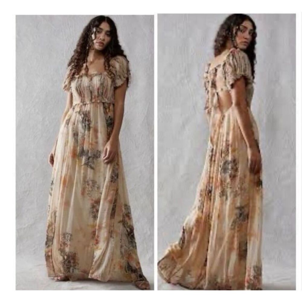 NWT Free People Irina Embellished Raw Edges Floral print Vintage Dress size L Re - Picture 9 of 10